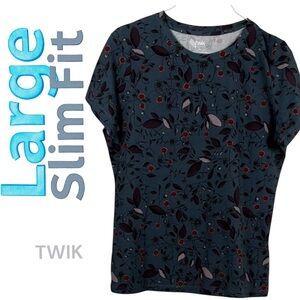 👛 (ANY 2/$25) TWIK by SIMONS Green Tones Leaf Motif Short Sleeve Tee See Video